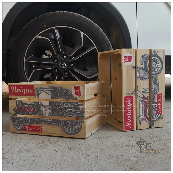 

Assorted Wood Strip Open Storage Crate Box With Cover for Home Decor Car Storage with Custom Print