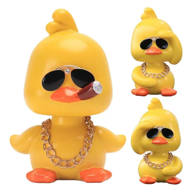 

Car Yellow Duck Ornaments Resin Cute Shaking Head Doll With Sunglasses Multifunctional Use For Car Dashboard Decorations