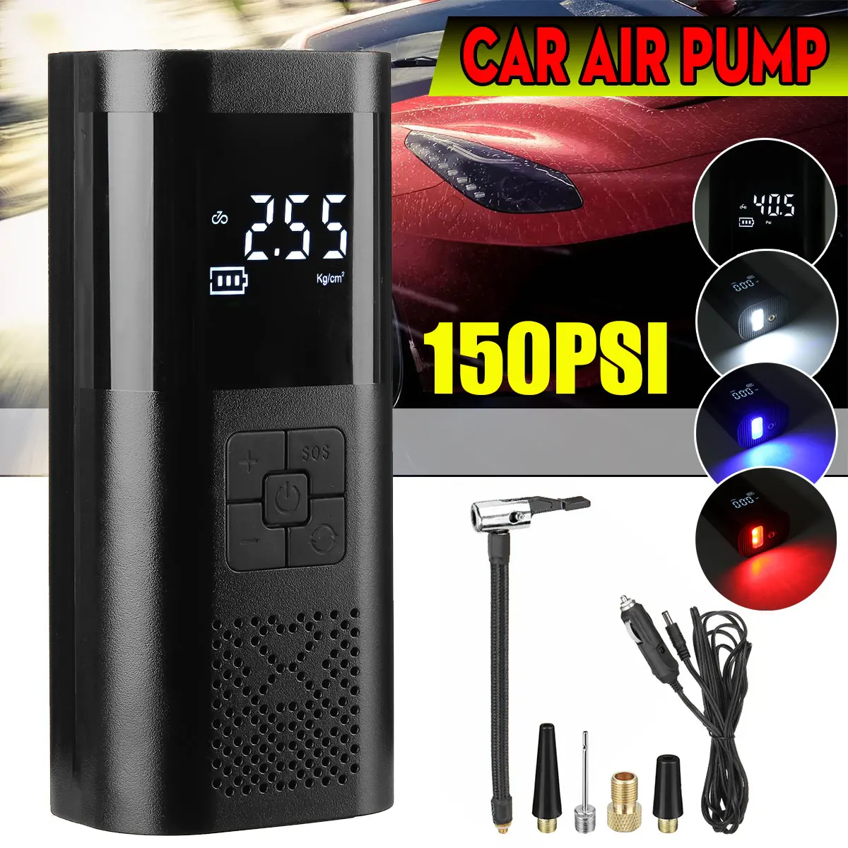 

Portable LCD Car Air Compressor 150PSI 12V Bicycle Pump Electric Car Tyre Inflator Tire Air Pump Multifuction Inflatable Pump