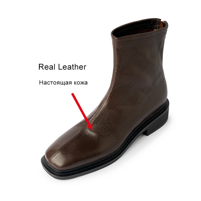 Женские эластичные ботильоны JOZHAMTA из натуральной кожи на толстом каблуке