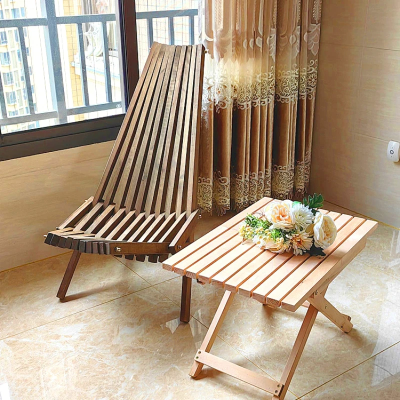Lazy Person Folding Solid Wood Leisure Sofa Chair Waterproof Sunscreen Outdoor Chaise Longue