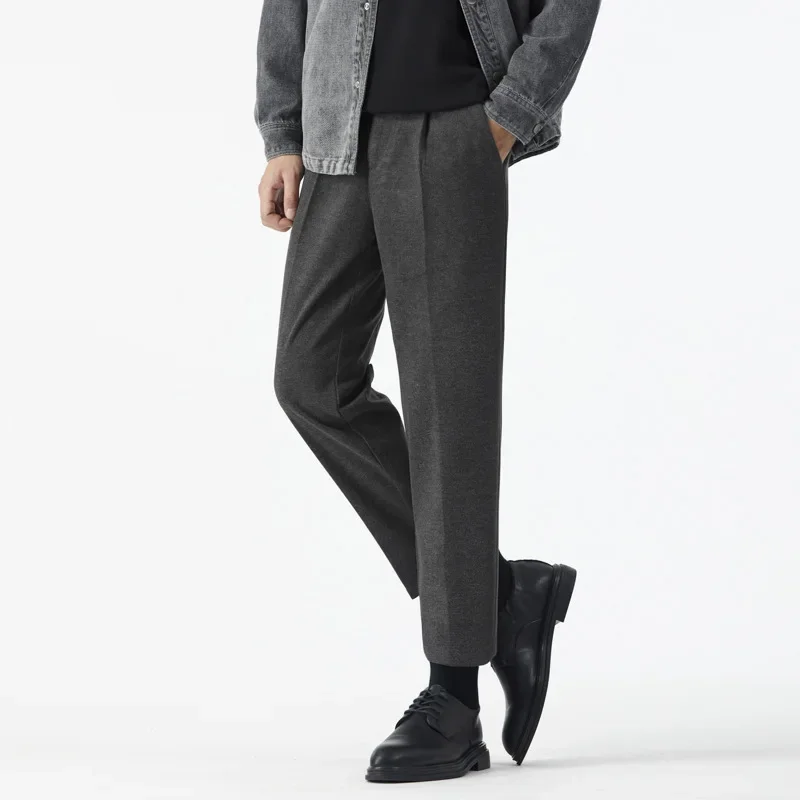 2024 осень/зима толстые мужские шерстяные повседневные прямые брюки модные