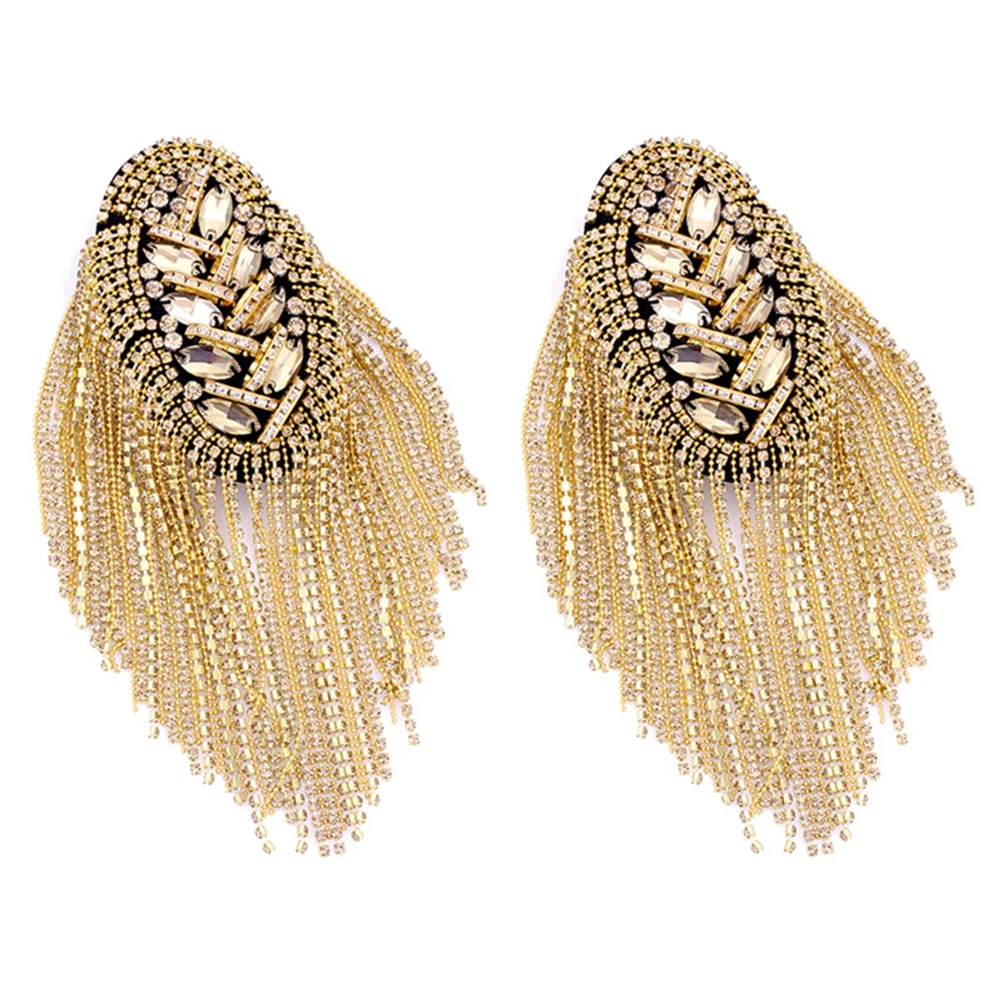 

1 Pair Gold Tassel Epaulet Rhinestone Shoulder Board Costume Shoulder Badge Decor Shoulder Mark Fringe Epaulet for Suit