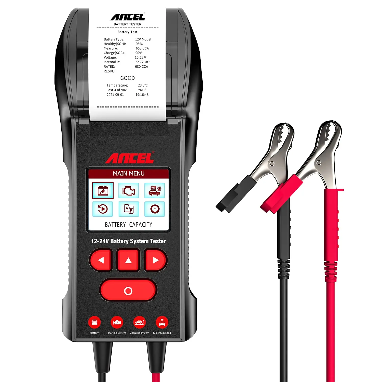 

Car Tester with Printer 12V/24V 100-2000 CCA,Automotive Temperature Load Tester,Cranking and Charging System Analyzer for Truc