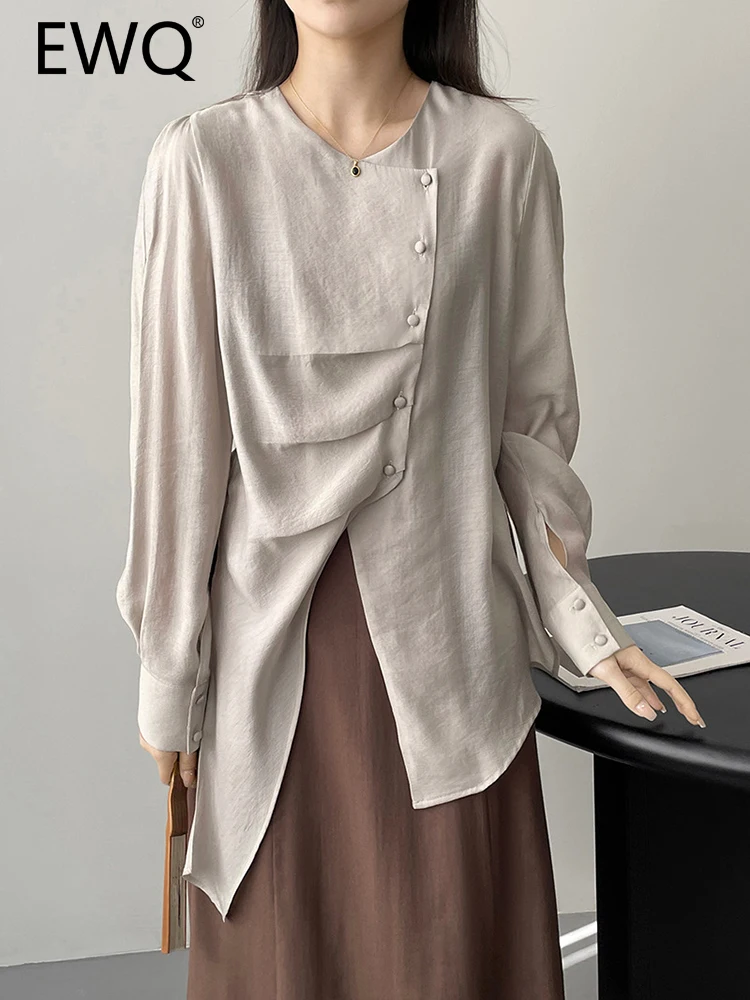 

Женская Асимметричная рубашка средней длины, с круглым вырезом и длинным рукавом