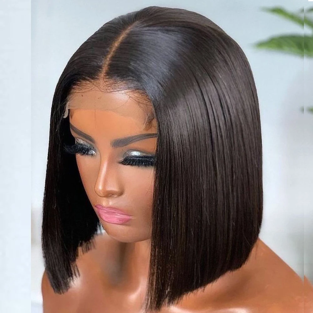 Фото Парик Wear And Go Straight Bob для женщин, человеческие волосы, плотность 350, 13 × 6 HD, прозрачный парик шнурка, 100% человеческие волосы, предварительно выщипанные, 8-14 дюймов №2