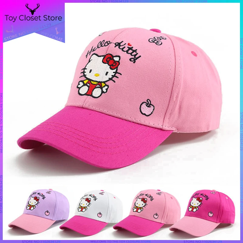 

Sanrio Hello Kitty Embroidery Stickers Children Baseball Cap Cartoon Kt Cat Kids Casual All Match Peaked Sun Visor Caps Gift