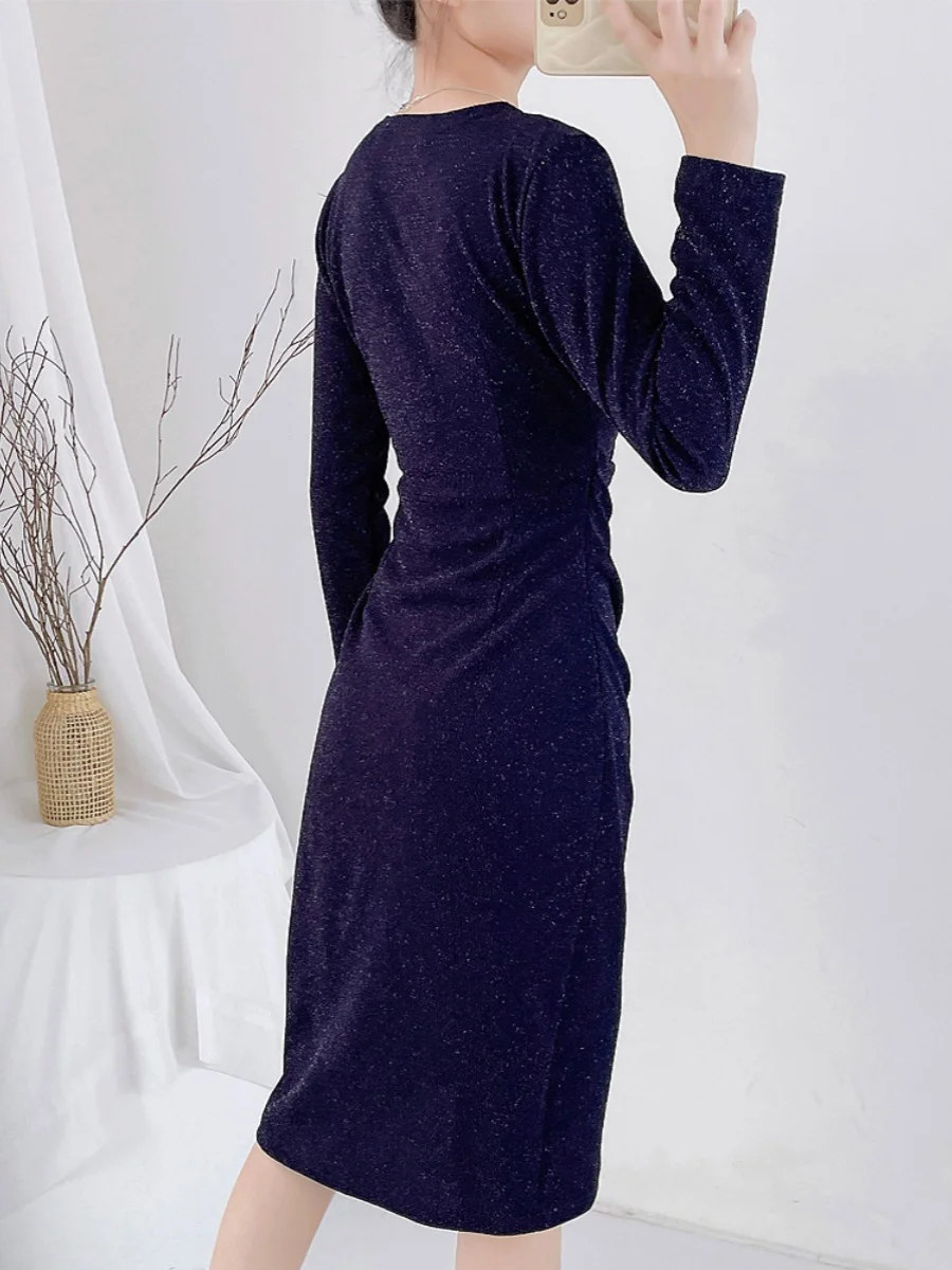 Новое поступление ранней осени тонкое платье 2025 года стильное темно-синее