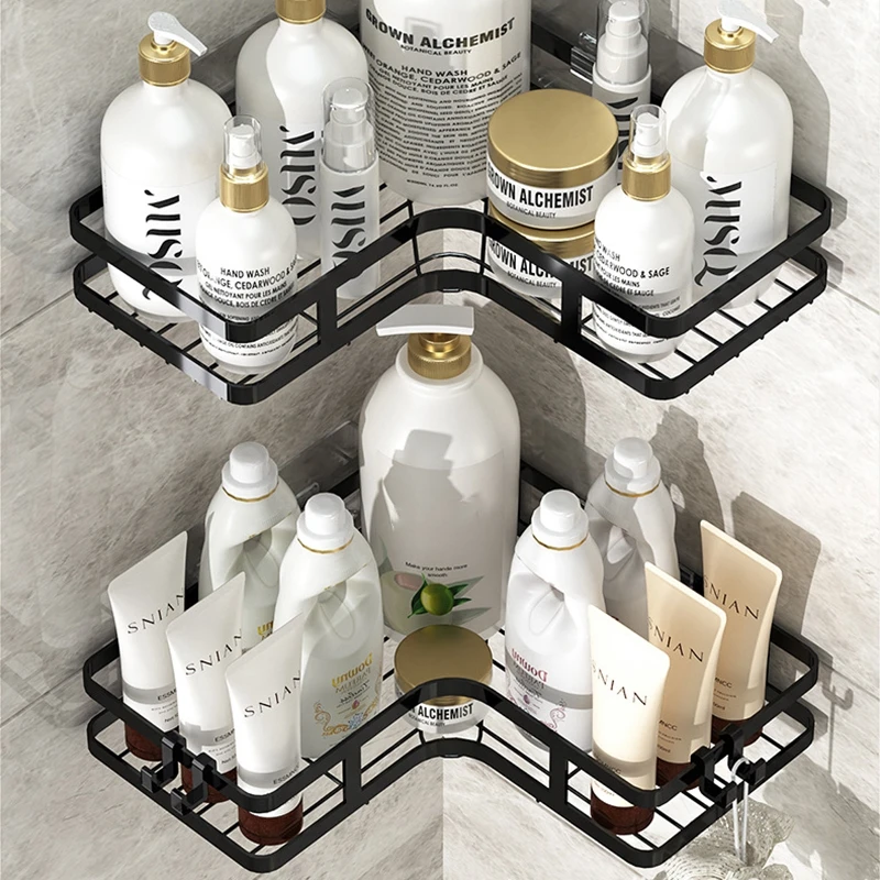 

L-shaped Triangle Storage Rack Shampoo Gel Basket Shower Wall Shelf Bathroom Storage Wall Mounted Kitchen Shower Accessories