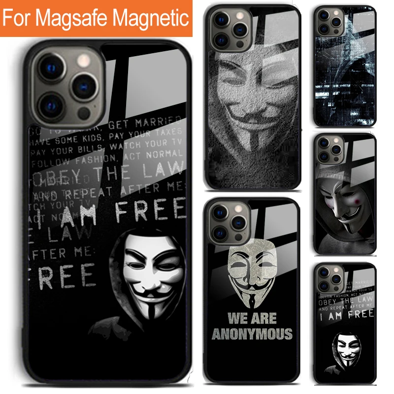 Чехол для телефона с анонимным хакером iPhone 16 15 14 13 12 11 Pro Max Plus Magsafe Магнитный чехол