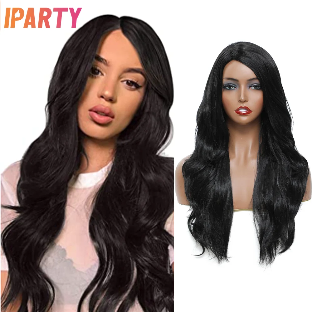 

Iparty 20-дюймовые синтетические парики богини для черных женщин, новый стиль, термостойкий черный цвет, длинный волнистый парик на каждый день