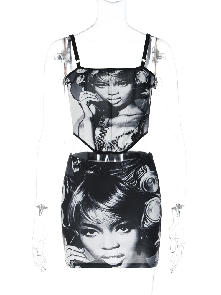 Женский мини-топ с принтом без рукавов повседневный комплект из спандекса