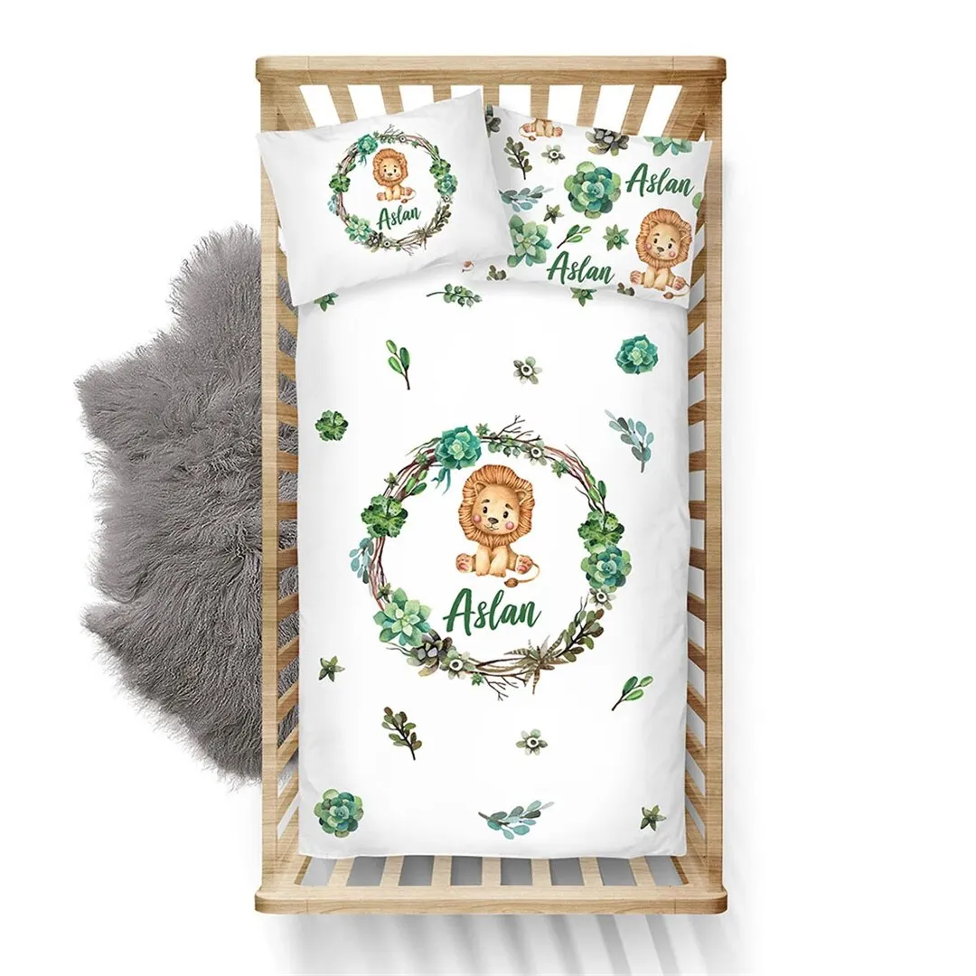 

Personalized Baby Bedding Set Soft Cotton Crib Custom Made Pillow Cover 3-Pcs