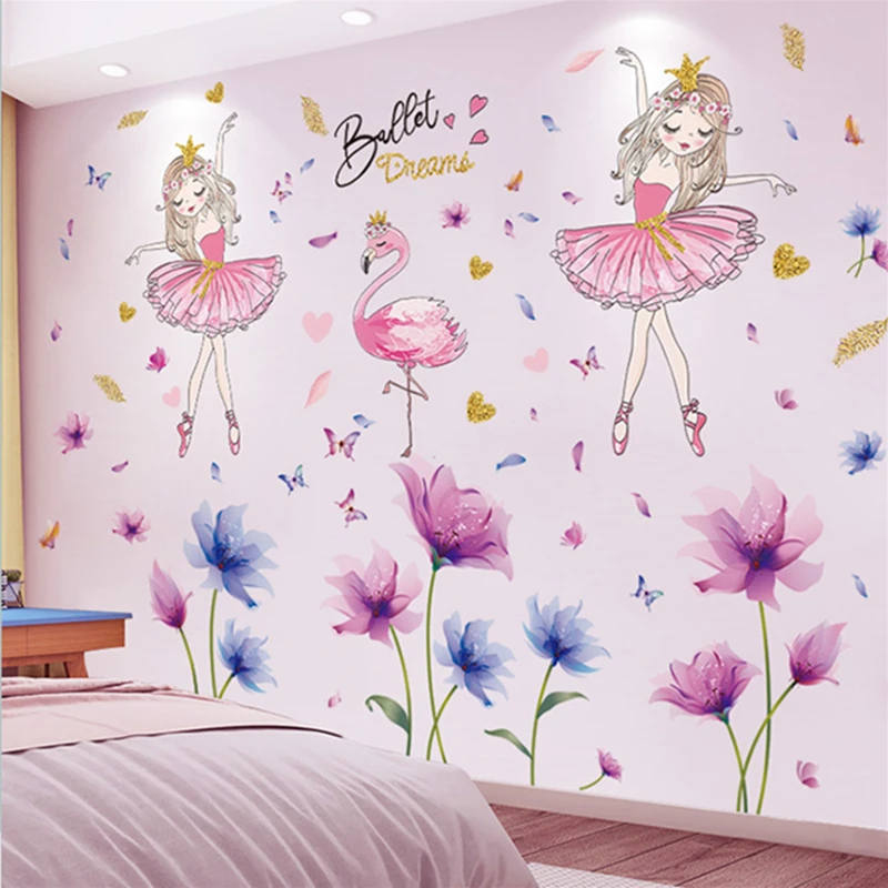 

[shijuekongjian] Flowers Plants Wall Stickers DIY Cartoon Girl Wall Decals for House Living Room Kids Bedroom Nursery Decoration