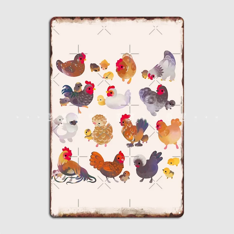 

Металлический плакат с курицей и цыпленком, Настенная роспись, создание настенного декора, кинотеатр, жестяной плакат
