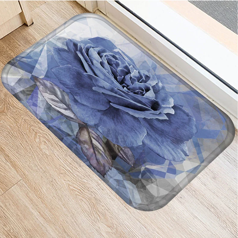 

Colored Rose Flower Pattern Anti-Slip Suede Carpet Door Mat Doormat Outdoor Bath Kitchen Living Room Floor Mat Rug Home Decor