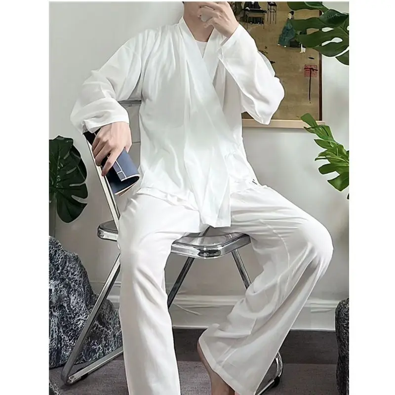 

2023 Summer Chinese Traditional White Cross Collar Hanfu Robe Underwear Top Trousers Male Female Cospaly Hanfu Inner Lining