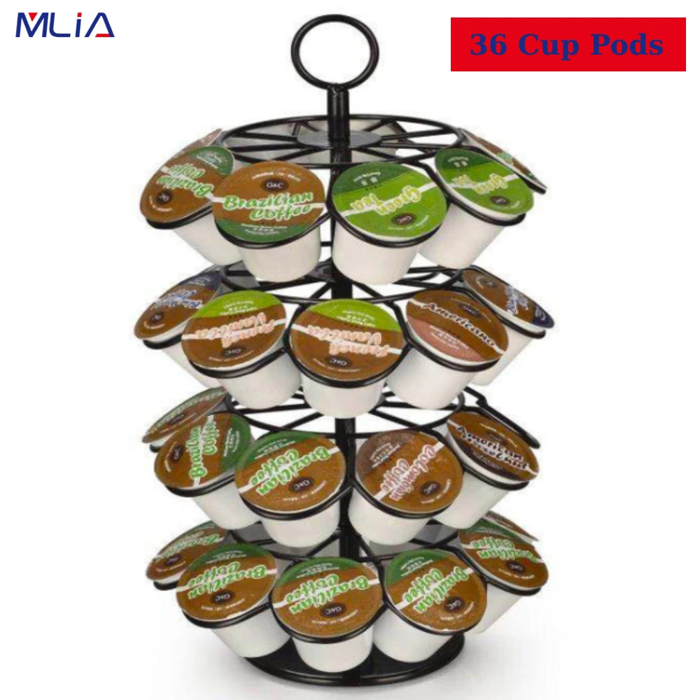 

MLIA 360 Rotating 36 Cup Coffee Pod Carousel Holder Organizer Capsules Dispensing Tower Stand Fits Capsule Storage Coffee Stand