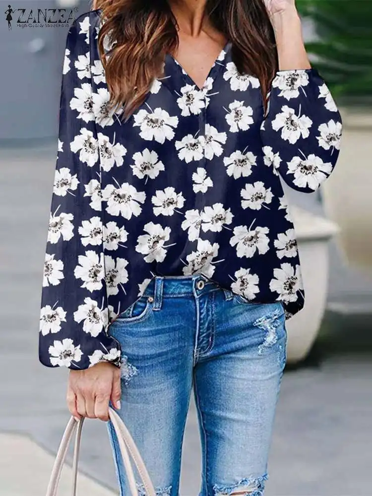 

ZANZEA Fashion Holiday Tunic Flower Printed Oversized Tops Women Streetwear Blouse Long Sleeve 2023 Summer Beach V-neck Shirt