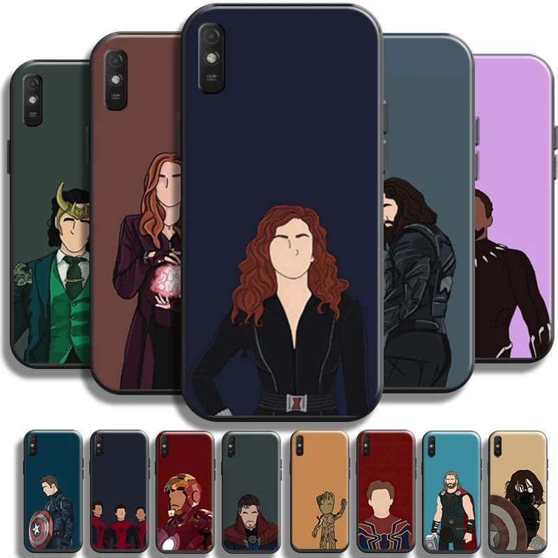 

Marvel Cartoon Comics For Xiaomi Redmi 9A 9AT Phone Case TPU Soft Back Liquid Silicon Black Silicone Cover