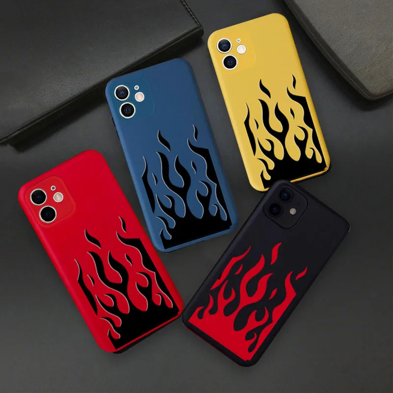 

JAMULAR Fashion Flame Pattern Phone Case For iPhone 13 Pro Max X XS 11 12 XR 7 8 6Plus SE20 Black Soft Silicone Back Cover Capa