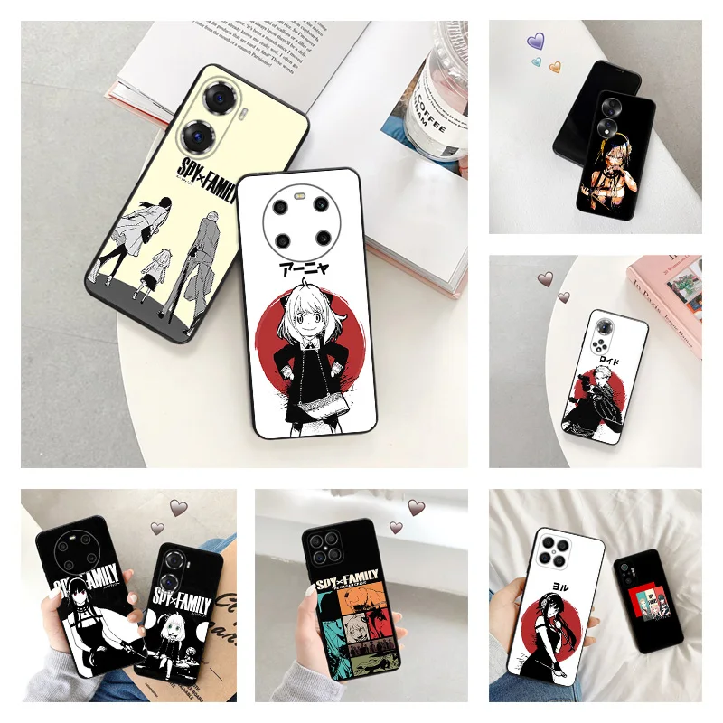 

Phone Case for Honor 70 50 Pro 30 20 60 SE 8X X9 X40 X8 X7 X6 Play 6T 6C Magic4 9A Spy X Family Anime Black Matte Silicone Cover