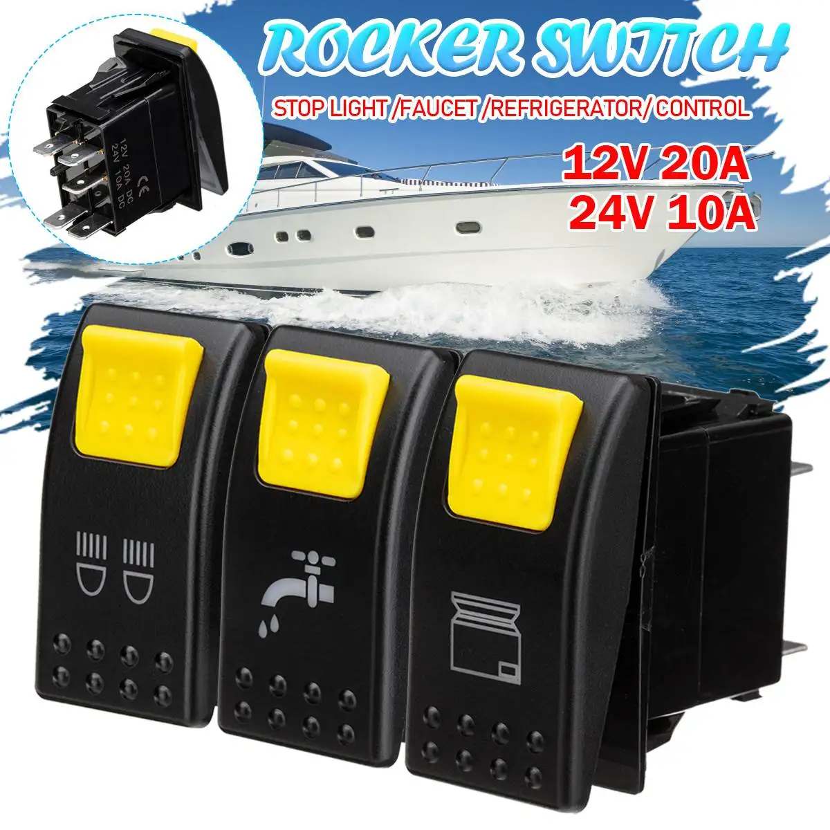 

12V 24V UTV Car Boat Rocker Toggle Switch Waterproof Lighted Switches 5 Pin For Marine ATV RZR RV Auto Truck