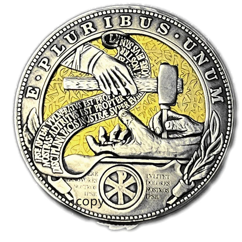 

Handmade Movable Mechanism Hobo Nickel Coin The Savior`s Hand Roman Booteen Art Collectible Creative Gift