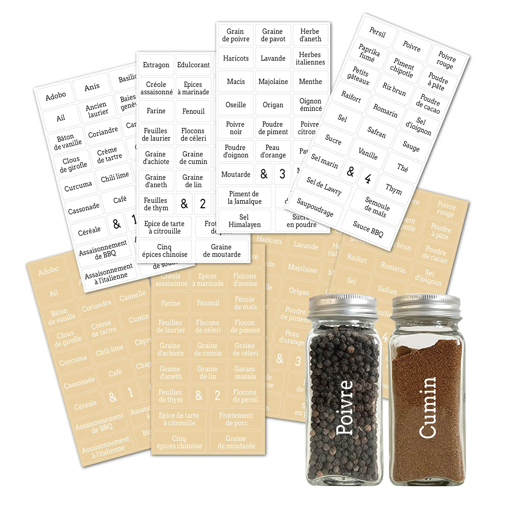 

Kitchen Spice Label Stickers French Transparent Waterproof Pots and Boxes for Food Pantry Glass Bottle Self-adhesive Stickers