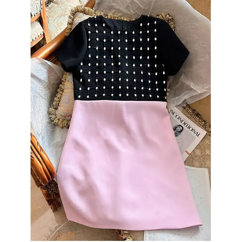 

Женское вечернее платье-трапеция, дизайнерское контрастное платье с коротким рукавом и круглым вырезом, модель 2023 года