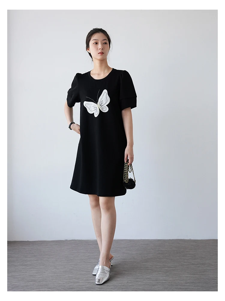 Женское Хлопковое платье в стиле ретро с принтом из бисера |