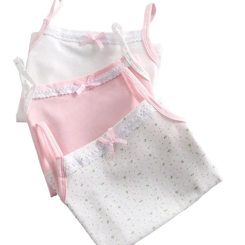 3pcs Children Undershirt Girls Cute Design Singlet Cotton Underwear Tank Soft  Breathable Tank Tops for Baby Girl Size 110-150