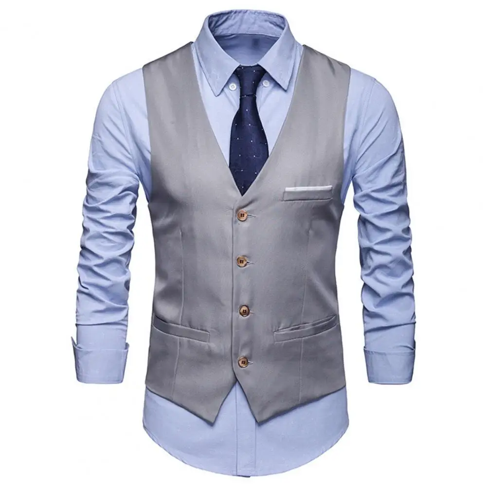 

Men's Business Vests Pockets Removable White Strips Suit Classic Solid Color Male Waistcoat Workwear Single Breasted Workwear
