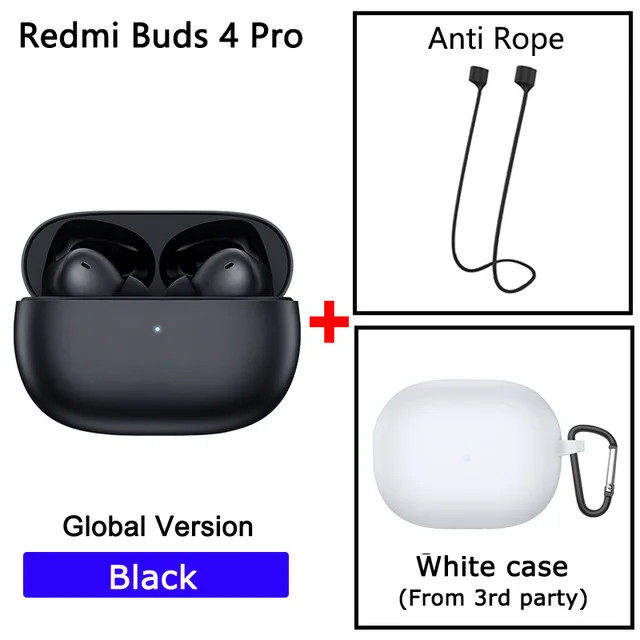 Redmi Buds 4 Pro black Global Version + Anti Rope + White case