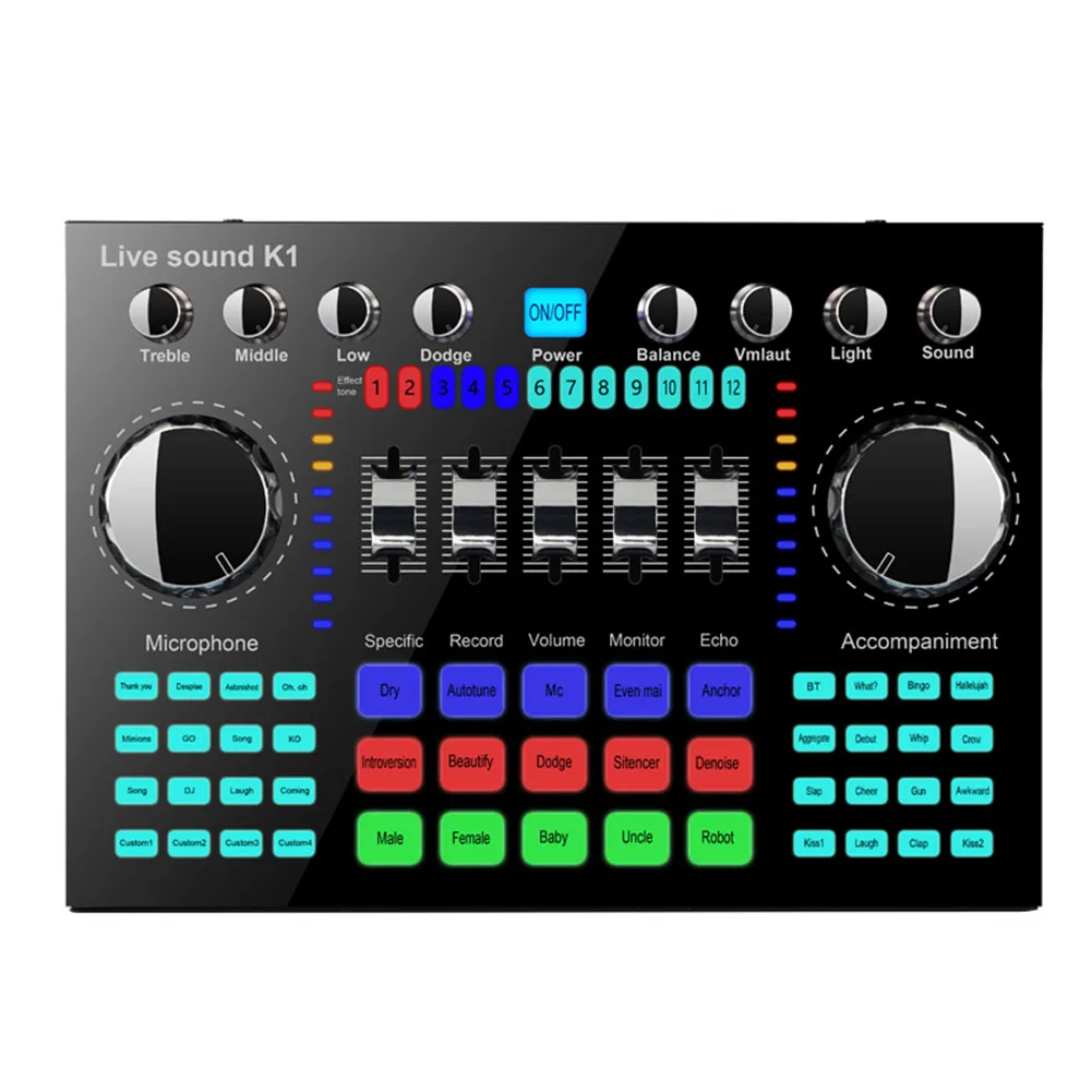 

Live Sound Card Multiple Effects Mixer Board Audio HIFI Universal Voice Changer 12 hour lasting live time mobile phones tablets