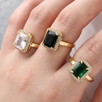 fashion square zircon inlay open gold rings for women girls euramerican trendy adjustable open rings party wedding jewelry gifts