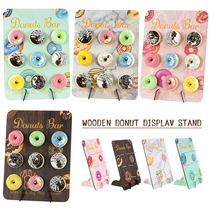 

Pink Blue Donut Bar Stand Holder Wooden Table Candy Bar Doughnuts Stand for Birthday Party Wedding Baby Shower Decorations 40cm