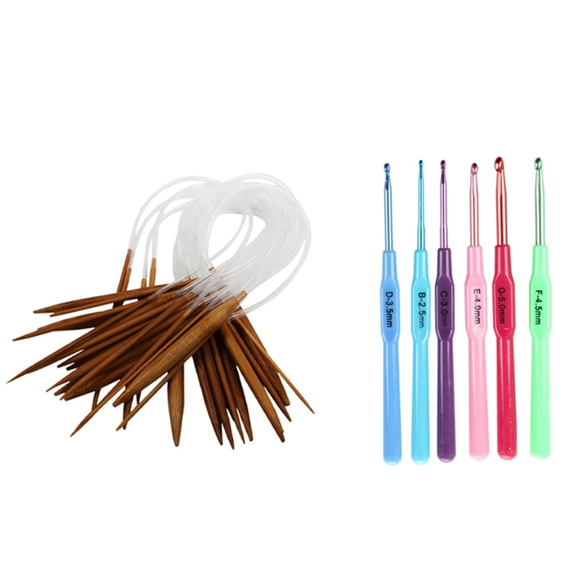 

Handle Crochet Hooks Knit Needles Weave Craft With 18 Pairs 40Cm Circular Carbonized Bamboo Knitting Kits 2.0Mm-10.0Mm