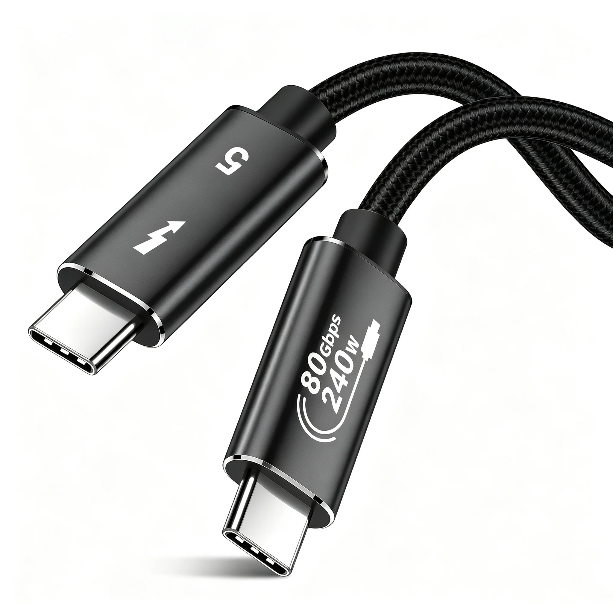Фото Кабель USB‑C на C, 80 Гбит/с, 240 Вт, быстрая зарядка PD3.1, поддержка дисплеев 16K/8K, совместим с Thunderbolt5/4/3, USB4, док-станциями, Macbook Pro, eGPU, SSD. №1