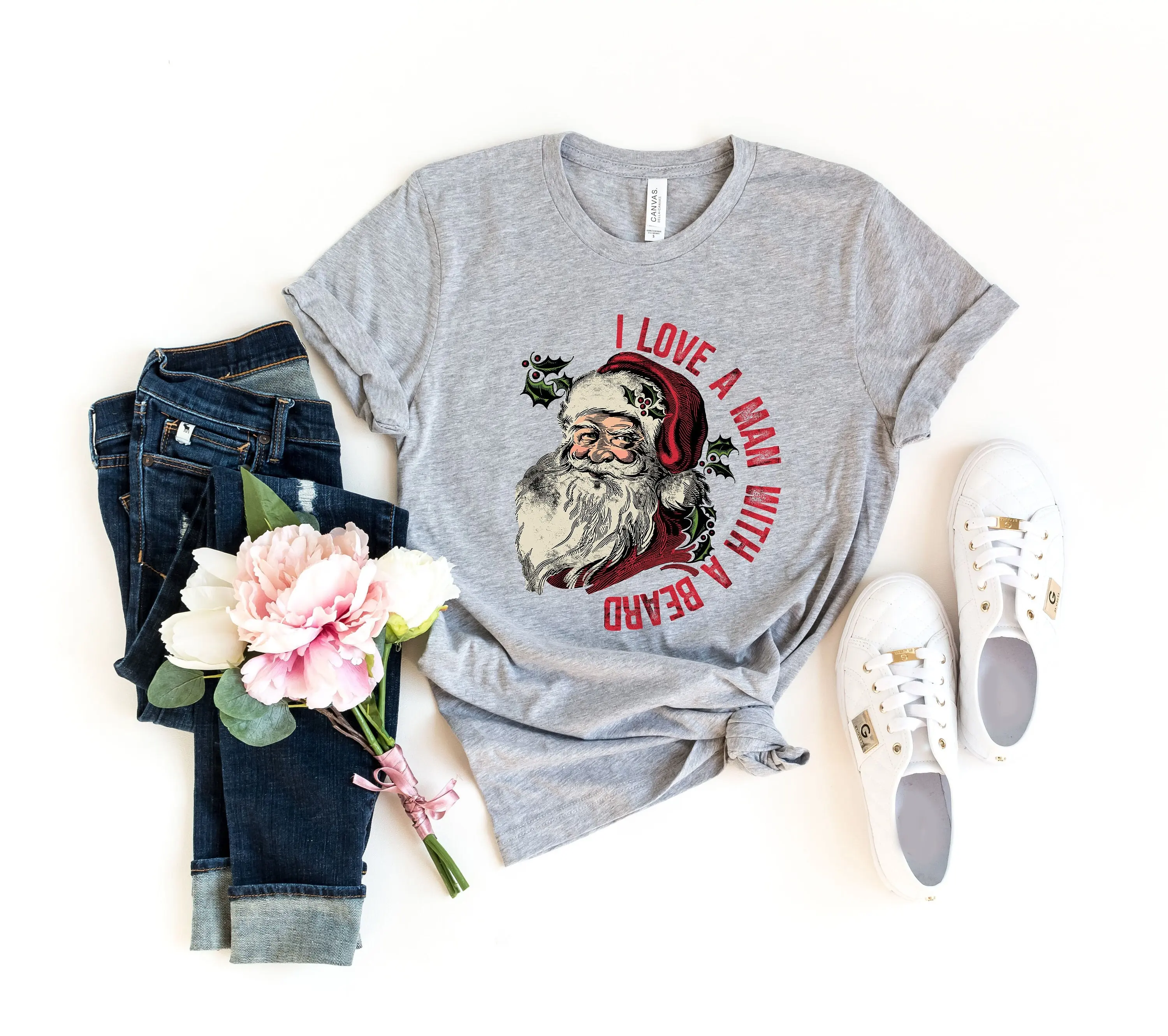 Я люблю человеку с бородой Рождественская футболка Шırt свитер Санта-Клауса ретро