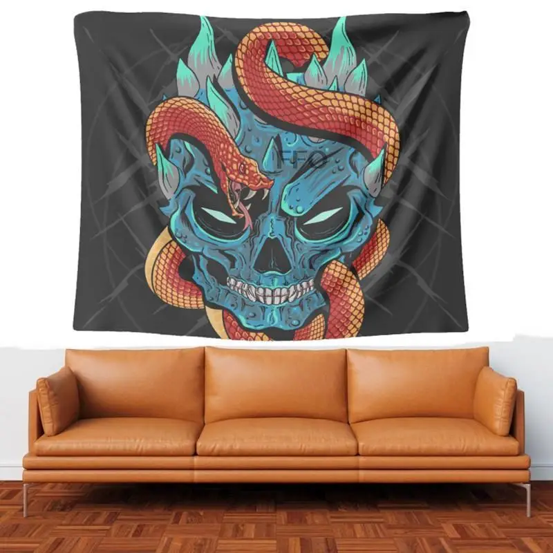 

FFO Snake Skull Tapestry Wall Hanging Black Psychedelic Skull Tapestries Boho Witchcraft Art Aesthetic Room Decoration Bedroom