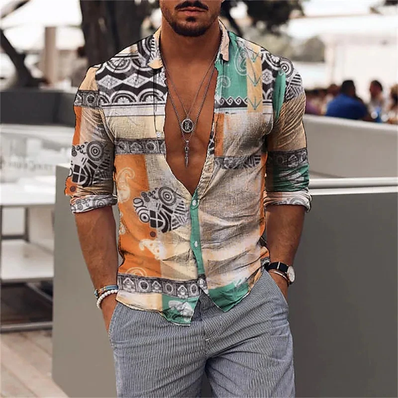 Men's Long Sleeve Shirts 3d Printed Shirts Casual Fashion Short Sleeve Tops Vintage Everyday Shirts Colorful Clothing