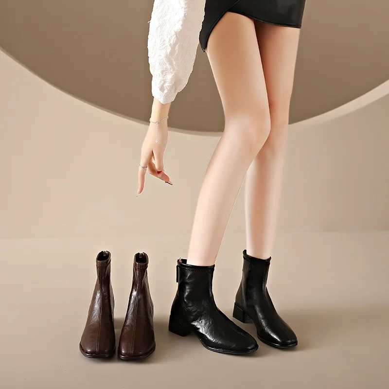 2024 квадратные винтажные леггинсы ботильоны женские однотонные на блочном