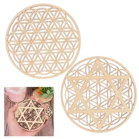 1pc creative chakra pattern coaster wood flower of life natural symbol round edge coaster for stone crystal set diameter 10cm