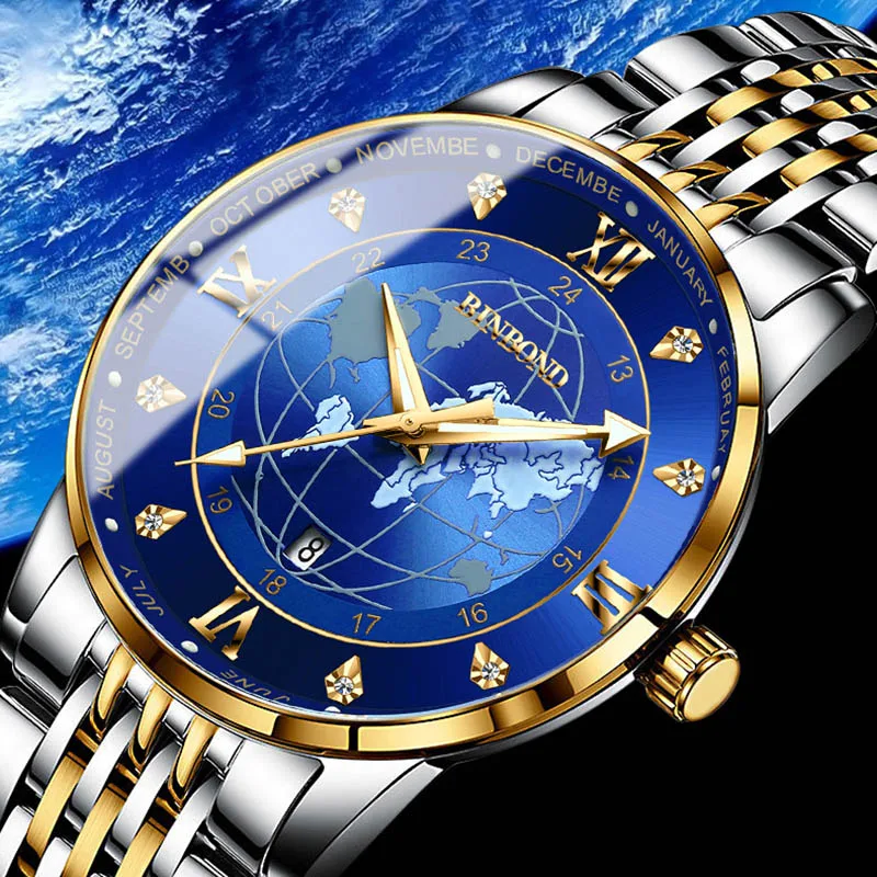 

Часы наручные мужские кварцевые, брендовые модные индивидуализированные светящиеся модные деловые с застежкой-бабочкой, с изображением земли и звездного неба