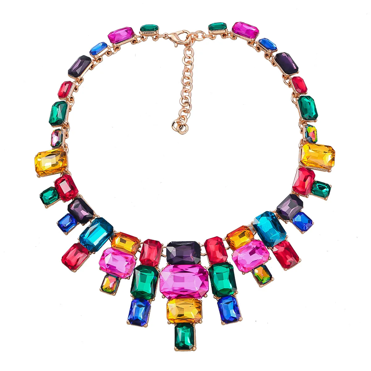 

E big glass drill alloy clavicle chain heavy industry colorful ladies fashion necklace cross-border supplies wholesale