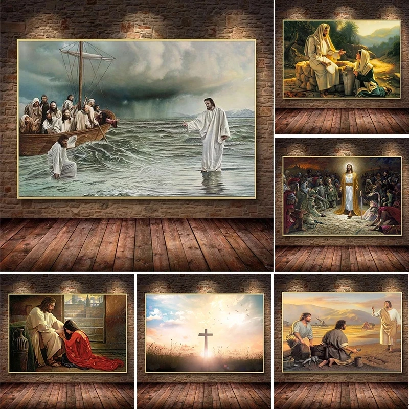 

Jesus Christ Walking on Water Religion Series Murals Art on Walls Canvas Posters and Prints Art Pictures on Walls Home Decor