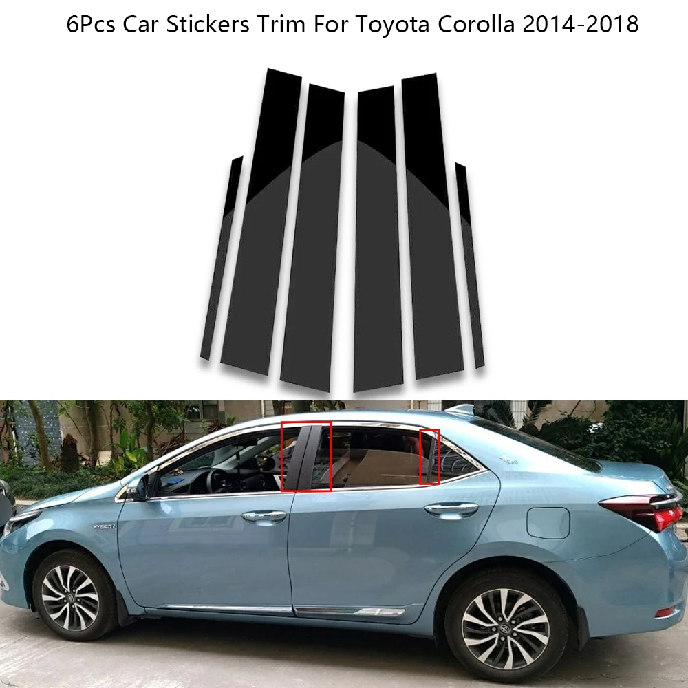 

6 шт./набор, черные зеркальные столбы для окон Toyota Corolla 2014-2018