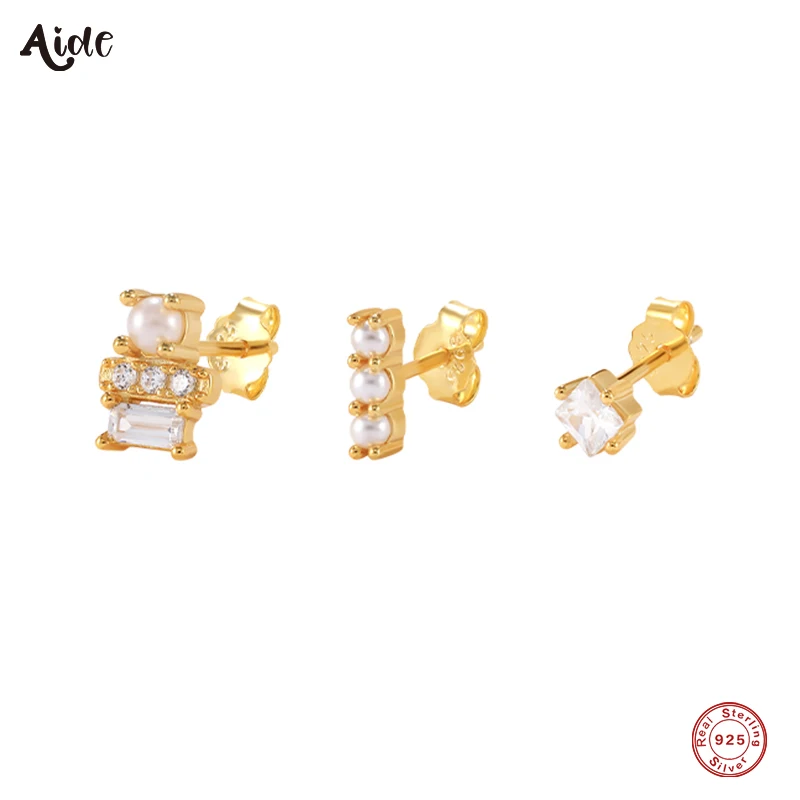 

Aide 3PCS Zircon 925 Sterling Silver Stud Earrings For Women Ins 18K Gold Earrings Fine Jewelry Wedding Engagement Party Gift