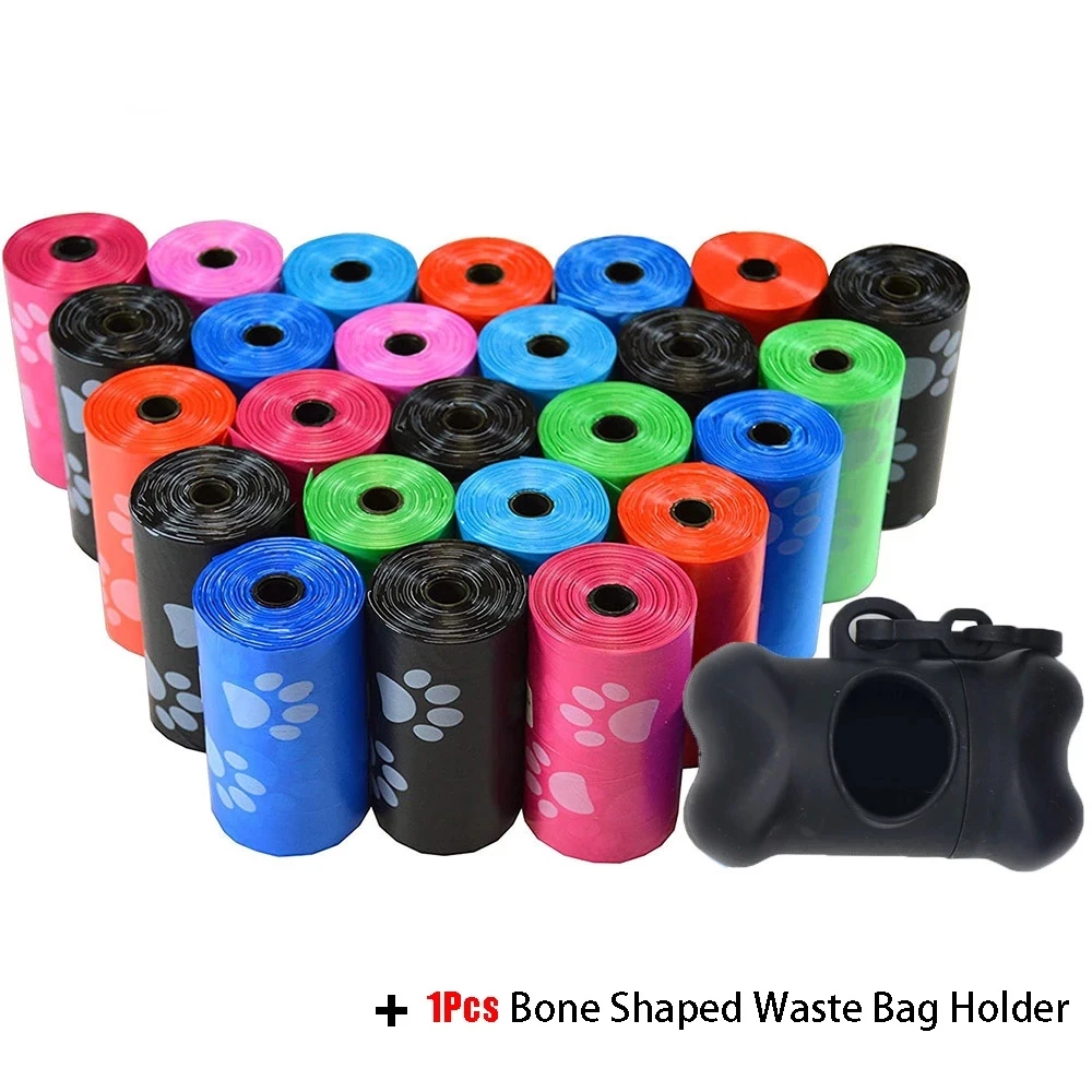 

With Dispenser Bag Pet Prints Dog With And Bags, Bags 5roll(75pcs) Bulk Poop Bags Paw Poop Bone Clip Waste Bags Disposable Leash